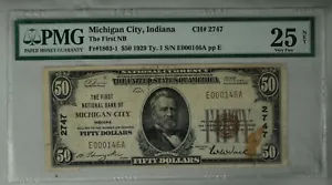 1929 $50 National Bank Note. Michigan City, IN. PMG VF25. Net, Stain. - Picture 1 of 3
