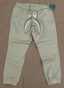 A BATHING APE BAPE SHARK STRETCH JOGGER PANTS KHAKI TAN SZ 2XL (#53 - Picture 1 of 3
