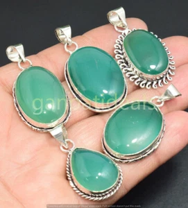 Green Onyx Gemstone Pendant 925 Silver Plated Wholesale 5pcs Jewelry Lots - Picture 1 of 1