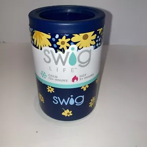 Swig Life 12 Ounce Can Bottle Holder Yellow Daisy On Navy - Picture 1 of 5