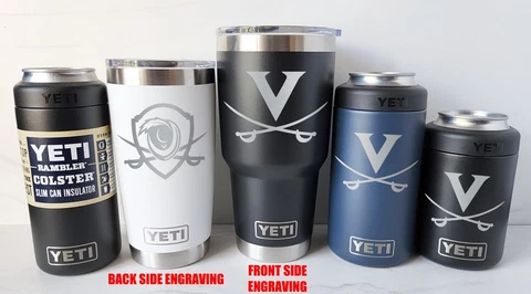 Virginia Cavaliers YETI Laser Engraved Tumblers and Can Colsters, 2-Sided Cover