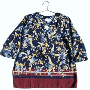 Motherhood Maternity S Semi Sheer Tie Waist Tunic Roll Tab Floral Print Navy - Picture 1 of 13