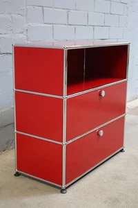 USM Haller Design Sideboard Regal Rot 3 Fächer 2 Klappen Büroregal Aktenregal - Bild 1 von 6
