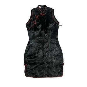 Vestido Corto Qipao Mezcla Seda Negro Rojo Sin Mangas Talla Mediana Nuevo Lindsey’s  - Imagen 1 de 11
