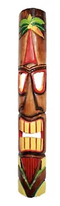 TIKI Mask Wooden Wall Plaque 100 cm Hand Carved Painted MAORI STYLE PALM TREE - Picture 1 of 6