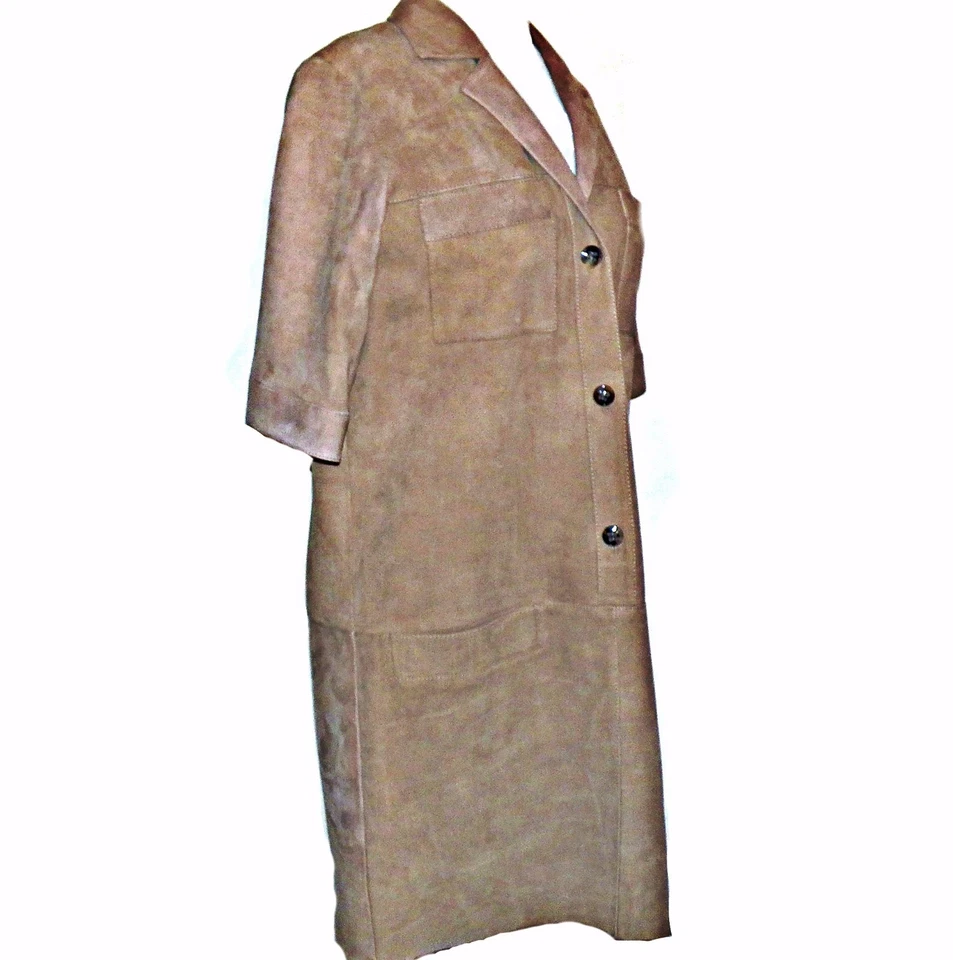 Escada Savannah Tan Lambskin Leather Suede Shirt Dress Medium 38 Spot on Front - Image 1 of 4