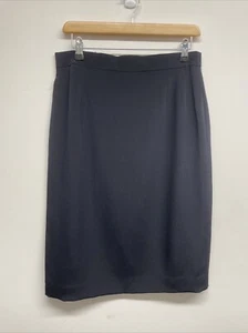 Escada Navy Blue Silk Pencil Skirt Size 14 (40) W 30” Made In Germany - Picture 1 of 8