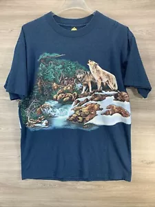 HL Miller Gold Wolves Howling TShirt Men's Sz XL Stream Trees USA Double Sided - Picture 1 of 7