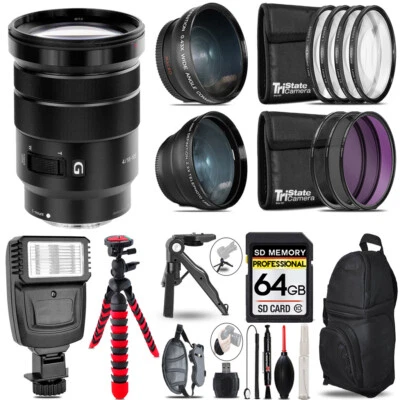 Sony E PZ 18-105 мм f/4 G OSS объектив -3 объектива набор + вспышка + штатив - 64GB набор - Изображение 1 из 4