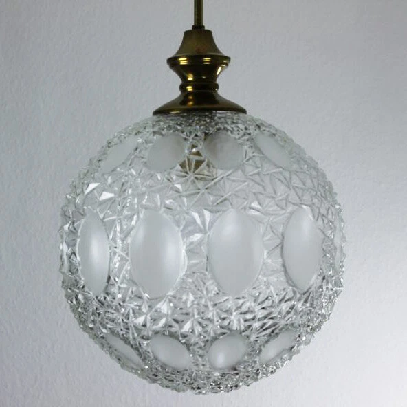 Lámpara de bola de vidrio con patrón de cristal Diam. 11,8" MEDIADOS DE SIGLO - Era italiana austriaca Foto 1 de 4