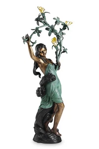 STATUA IN BRONZO DONNA CON PARALUMI TIFFANY MADRE PERLA - Imagen 1 de 1