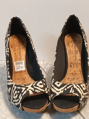 CHRISTIAN SIRIANO Payless туфли пробковые каблуки черный белый батик узор 8,5 Вт - Изображение 1 из 4