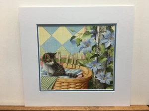 Linda cesta de lavandería y edredón estampado artístico enmarañado para gatito gato Longaberger - Imagen 1 de 1