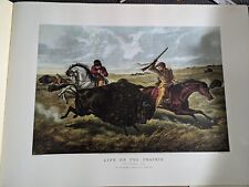 Vintage Currier & Ives Large Print Life on the Prairie Buffalo Hunt  Hunting