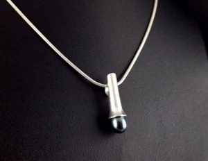 Anhänger Silber 925 Perle dunkel mattiert - elegant & außergewöhnlich - Bild 1 von 12