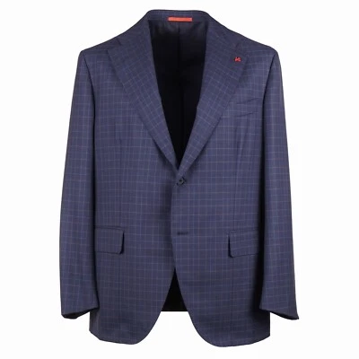 Isaia Napoli Classic-Fit Navy Blue Check Super 140s Wool Suit 46R (Eu 56) NWT - Image 1 of 4