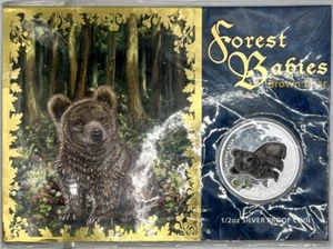 2013 Tuvalu 50C 1/2 Oz .999 Silver Proof Coin Brown Bear Forest Babies Perth OGP - Picture 1 of 5