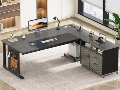 71" Executive Desk with Rolling File Cabinet &Power Outlet, L Shaped Office Desk - Image 1 of 4