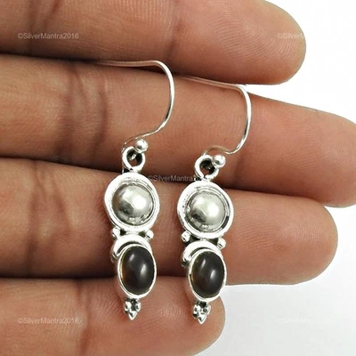 Radice Chakra Ovale Fumoso Quarzo Pietra 925 Massiccio Argento Pendenti Gancio - Immagine 1 di 4