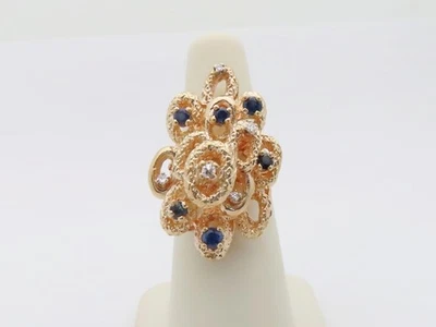 Anillo Oro 14k Diamante Zafiro Regalo Aniversario Art Deco Abstracto Talla 6 R644 Foto 1 de 4
