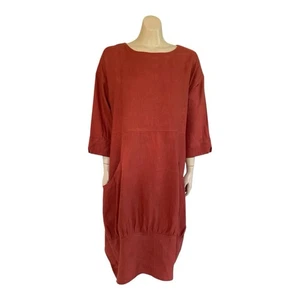 Angel Lace NZ Linen Sack Dress One Size Pockets 3/4 Sleeve Button Back Brick Red - Picture 1 of 13