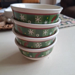 4 Longaberger Baskets Pottery Holiday Berry Dessert Bowls Snowflake Christmas - Picture 1 of 9