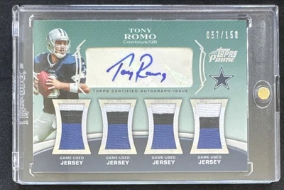 Tony Romo 2010 Tops Prime Game Used 3-Color Quad Patch Auto #/150 Cowboys - Image 1 of 2