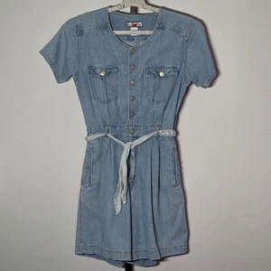 Denim Romper Size Medium Rolled Sleeves Waist Tie Vintage 80s Gloria Vanderbilt - Picture 1 of 9