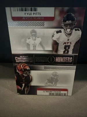 Kyle Pitts - Ja’Marr Chase 2021 Contenders Round 1 Numbers Rookie RC #RN-KPI - Image 1 of 4