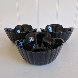 3x Cuencos pequeños vintage Arcoroc almeja de vidrio negro con forma de vieira - Imagen 1 de 8