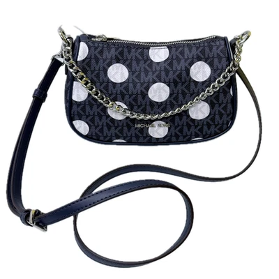 Michael Kors Carmela Small Pouchette Signature Logo Crossbody Bag Blue Navy - Image 1 of 4