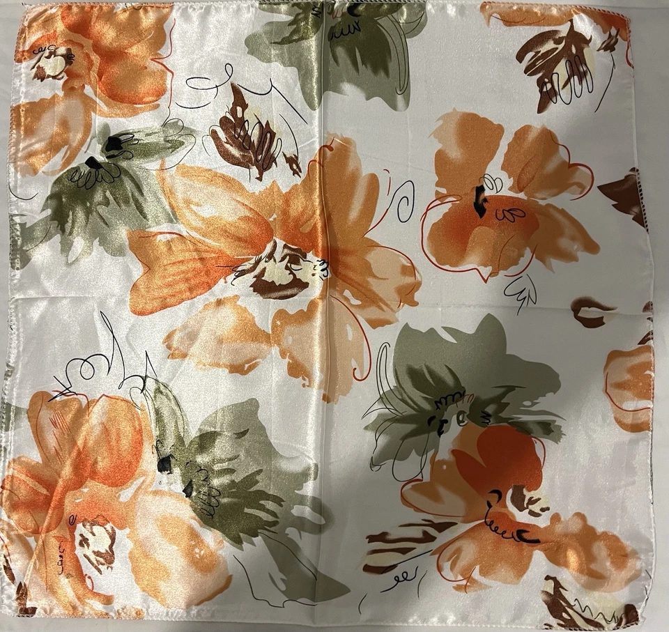 Cachecol quadrado cetim floral laranja sem marca - Imagem 1 de 1