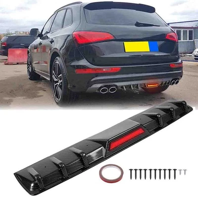 For Audi SQ5 SQ7 SQ8 Carbon Rear Bumper Spoiler Diffuser Trim w/ LED Tail Light Foto 1 de 4