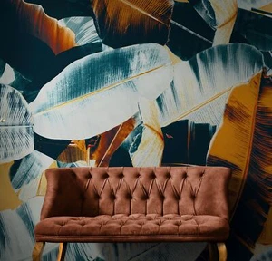 Tropical Leaves Foliage Abstract Wall Mural. Dark Color Patterns. #6479 - Picture 1 of 21