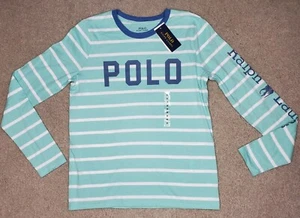Polo RALPH LAUREN Womens MEDIUM Long Sleeve Crew Neck T-Shirt Striped Green $80 - Picture 1 of 4