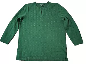 Suéter Pullover Lauren Ralph Lauren Mujer Verde Oscuro Tejido con Cable Dobladillo Dividido 3X - Imagen 1 de 7