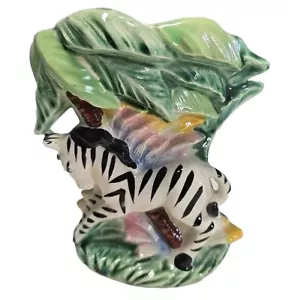 Fioriera tascabile da parete ceramica palme tropicali giungla zebra vintage rara - Foto 1 di 11