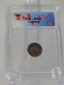 1901 Canada 5 Cent Piece Coin - Nickel - ICG Graded MS 64 (BT760) - Picture 1 of 4