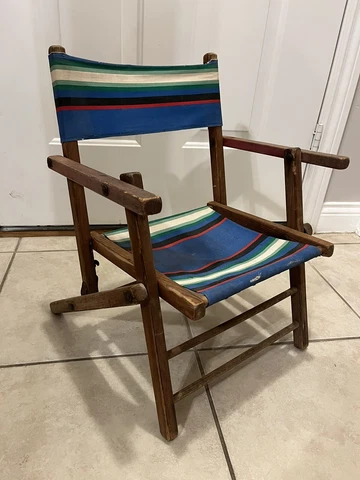 Vintage Child Doll Wood Folding Canvas Deck Beach Outdoor Chair Cover