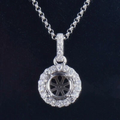 Pingente de halo feminino redondo ouro branco 14K diamante natural semi montagem 7 mm conjunto - Imagem 1 de 4