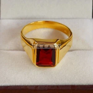 Garnet Emerald Cut With 925 Sterling Silver Gold Plated Ring For Men's #B748 - Picture 1 of 6