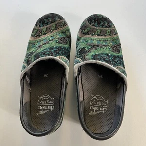 Dansko Vegan Womens Size 36 (US 5.5-6) Green Velvet Paisley Clogs Shoes - Picture 1 of 15