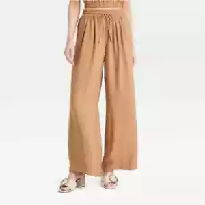 Women's High-Rise Modern Gauze Wide Leg Pull-On Pants - A New Day Tan Size M - Picture 1 of 1