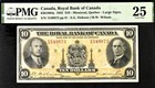 Canada $10 (Ten Dollars) 1935 Montreal Quebec PMG 25 Very Fine Banknote