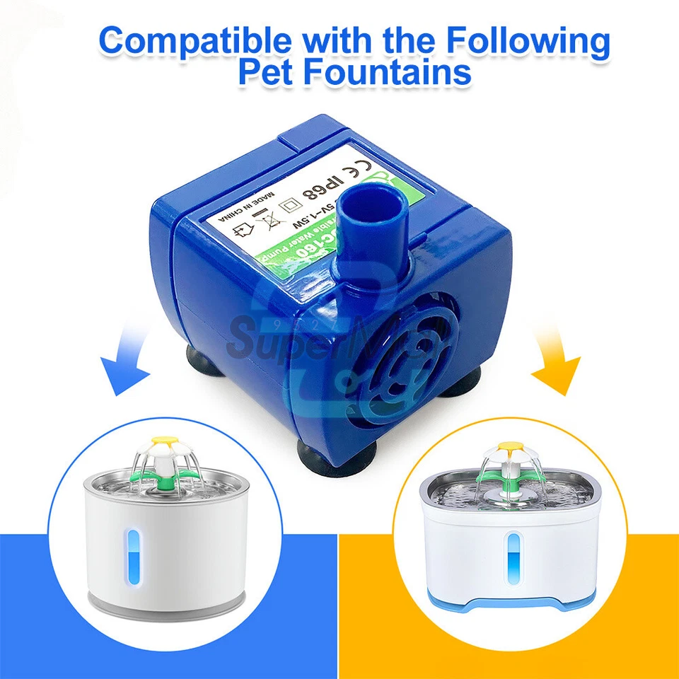 MARKENLOS DC 5V 1.5W Brushless USB Water Pump Fountain Pet Cat Water Dispenser Silent