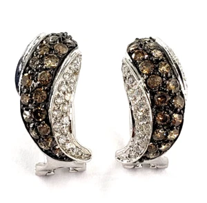 Fancy 14K White Gold 1.74 CTW Brown DIAMOND Round Brilliant Pave Drop Earrings - Picture 1 of 8