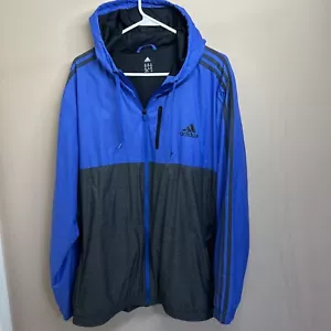 Adidas Windbreaker Herren 2XL Jacke gewebt gefüttert blau grau Hoodie Full Zip Logo - Bild 1 von 13