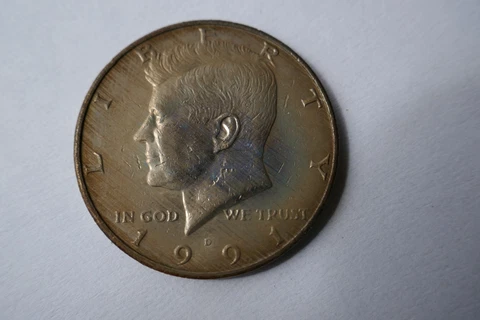 Beautiful 1991 D Kennedy Half Dollar  Coin with Gorgeous Natural Toning Cover
