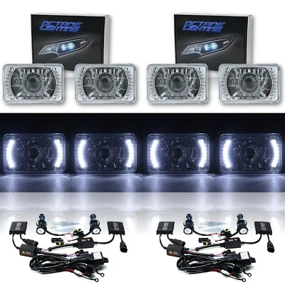 4X6 White LED Halo Projector Crystal Headlamp 6000k HID Headlight Light Bulb Set - Image 1 of 4