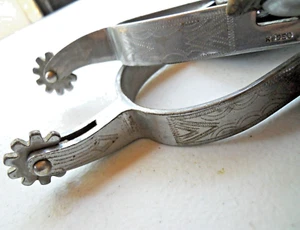 Vintage Rodeo Brand Spurs Engraved Design with Leather Straps - Picture 1 of 4